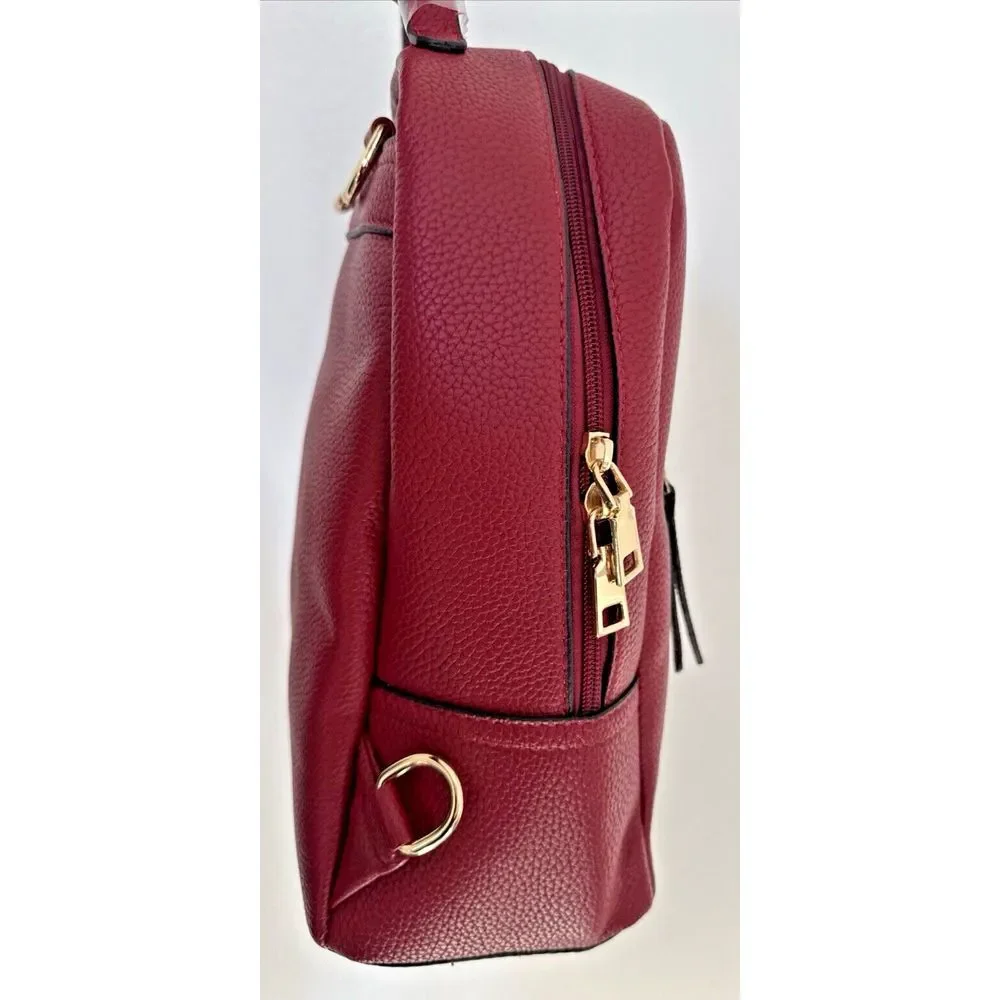 EC Ella Charles Pebbled Leather Backpack Burgundy/Red‎ NWT Pockets Lined